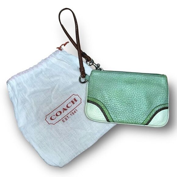 Coach, Green, Brown & Cream Upcycled Leather Wristlet Handpainted & Dyed - Picture 1 of 14